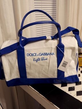 Dolce & Gabbana Light Blue White and Royal Blue Canvas Duffle